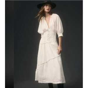 Anthropologie V-Neck Corset Midi Dress
